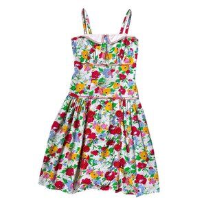 80s 90s vintage floral dress preppy twee straps buttons abstract flower art.